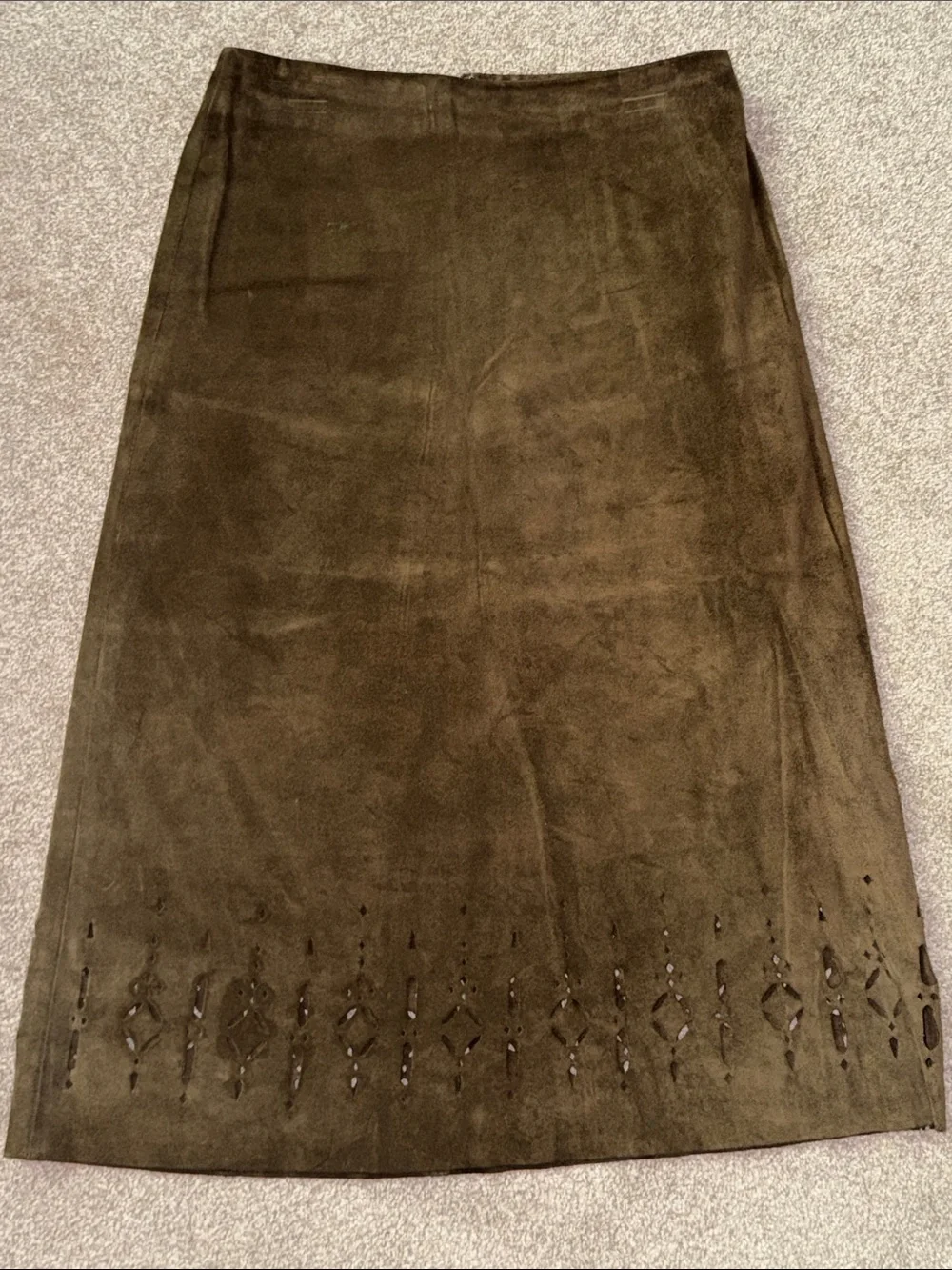 J. Crew Olive Suede Pencil Skirt with Laser Cut Hem